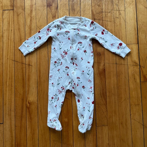 Carter's Other - Carters Little Planet Organic Cotton Full Zip White Red Floral Onesie Baby‎ 9M